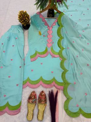 Sky-blue chanderi embroidered farshi salwar set 4