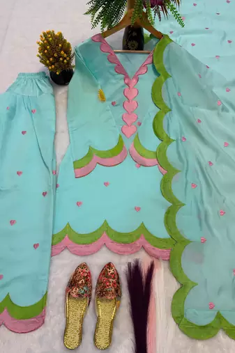 Sky-blue chanderi embroidered farshi salwar set