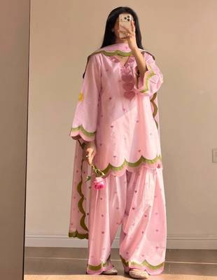 Baby-pink chanderi embroidered farshi salwar set 1