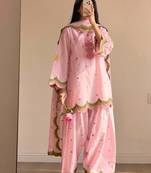 Baby-pink chanderi embroidered farshi salwar set