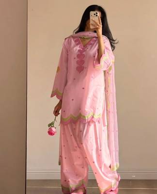 Baby-pink chanderi embroidered farshi salwar set 3