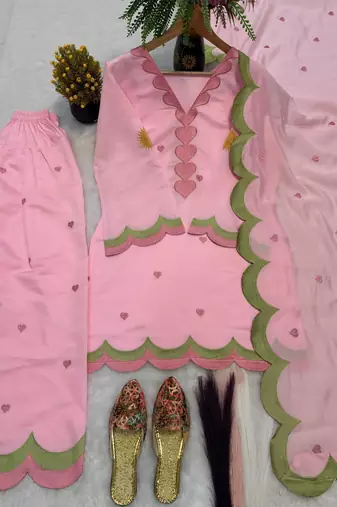 Baby-pink chanderi embroidered farshi salwar set
