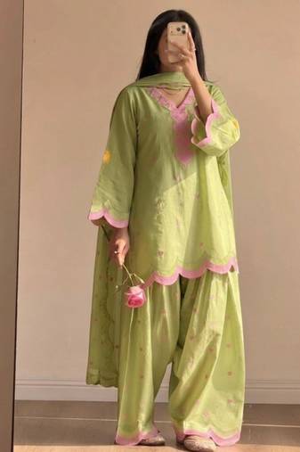 Light-green chanderi embroidered farshi salwar set