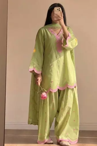 Light-green chanderi embroidered farshi salwar set