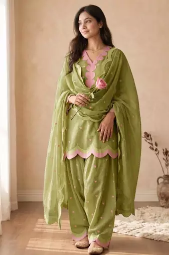 Light-green chanderi embroidered farshi salwar set