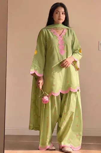 Light-green chanderi embroidered farshi salwar set