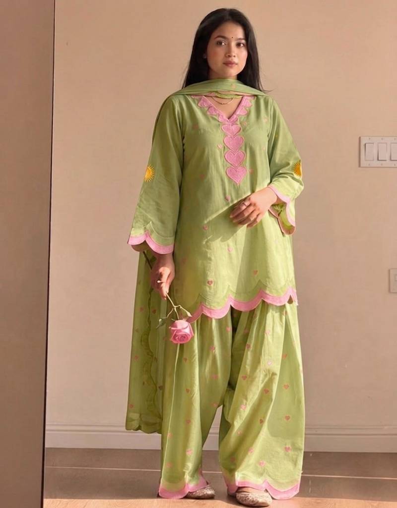 Light-green chanderi embroidered farshi salwar set