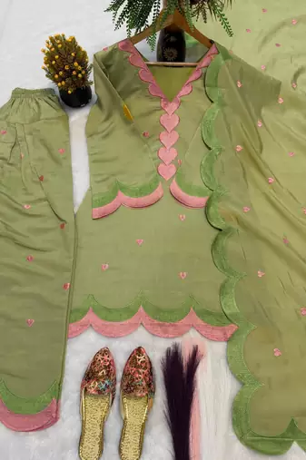 Light-green chanderi embroidered farshi salwar set