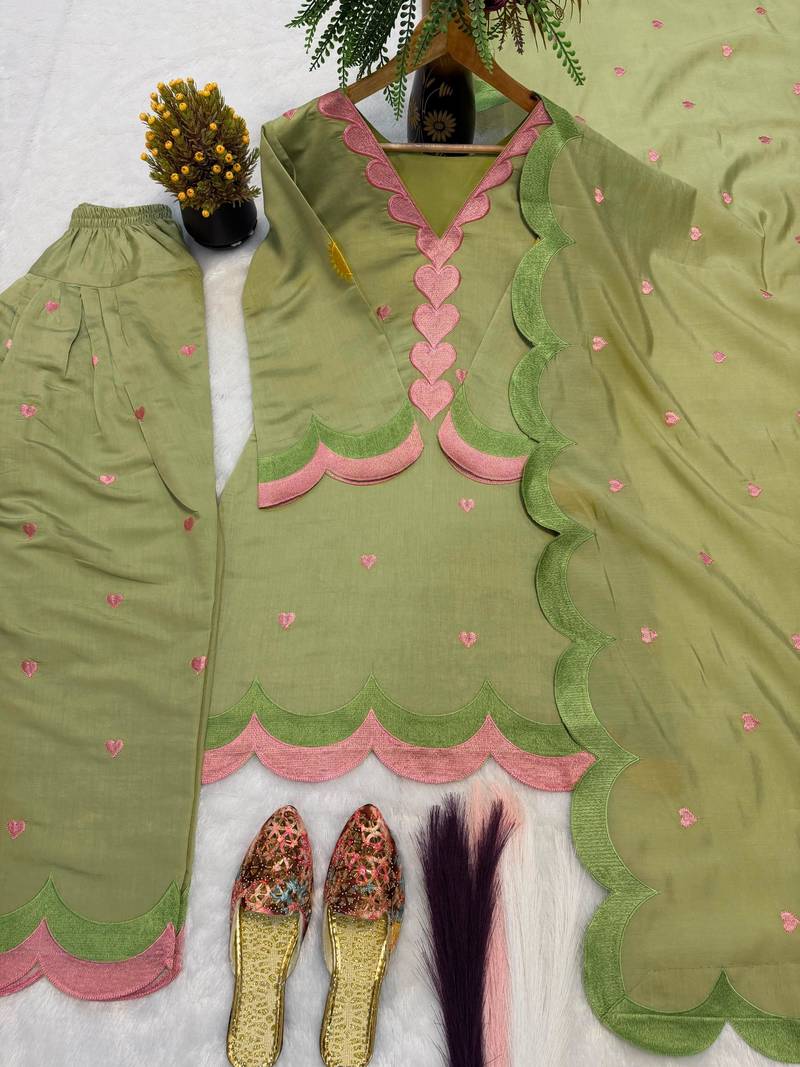 Light-green chanderi embroidered farshi salwar set