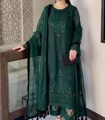 Dark-green organza embroidered kurta set