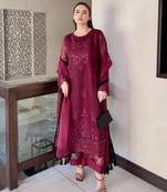 Plum organza embroidered kurta set