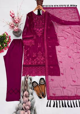 Plum organza embroidered kurta set 3