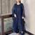 Navy-blue organza embroidered kurta set
