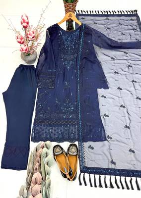 Navy-blue organza embroidered kurta set 2