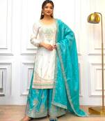 White silk blend embroidered palazzo set