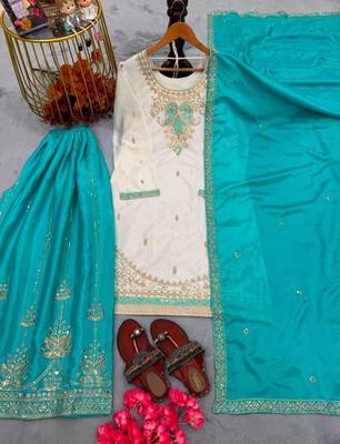White silk blend embroidered palazzo set 4