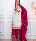 White silk blend embroidered palazzo set
