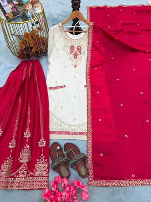 White silk blend embroidered palazzo set 3