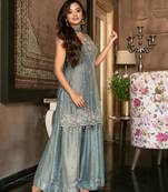 Grey silk blend embroidered palazzo set