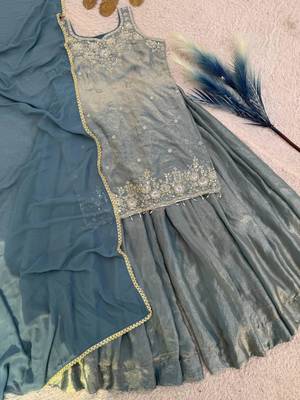 Grey silk blend embroidered palazzo set 4