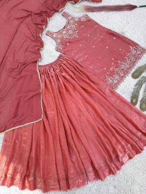 Peach silk blend embroidered palazzo set 4