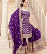 Purple faux georgette embroidered sharara set