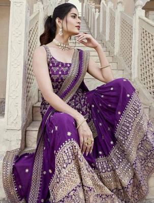 Purple faux georgette embroidered sharara set 2