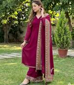 Crimson silk blend embroidered farshi salwar set