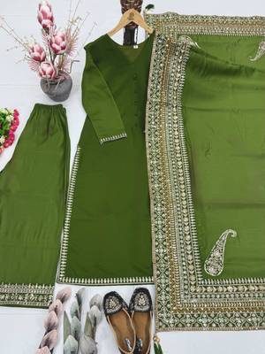 Olive silk blend embroidered farshi salwar set 2