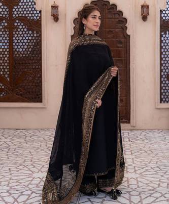 Black silk blend embroidered farshi salwar set 3