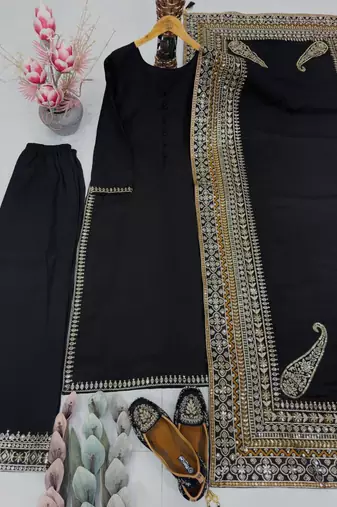 Black silk blend embroidered farshi salwar set