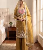 Dark-yellow crepe embroidered palazzo set