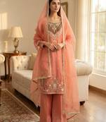 Peach crepe embroidered palazzo set