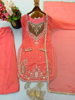 Peach crepe embroidered palazzo set 2