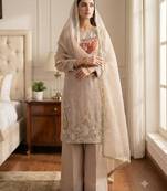Beige crepe embroidered palazzo set