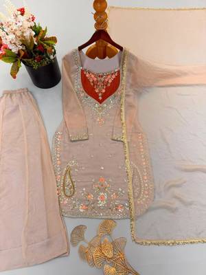 Beige crepe embroidered palazzo set 2