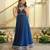 Royal-blue silk blend embroidered flared gown set