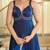 Royal-blue silk blend embroidered flared gown set