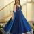 Royal-blue silk blend embroidered flared gown set