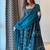 Teal-blue faux georgette embroidered flared gown set