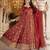 Red silk blend embroidered flared gown set