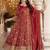 Red silk blend embroidered flared gown set
