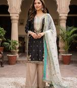 Black silk blend embroidered palazzo set