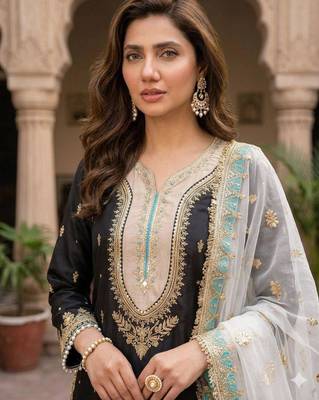 Black silk blend embroidered palazzo set 2