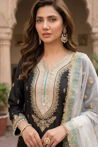 Black silk blend embroidered palazzo set