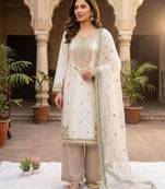 Off-white silk blend embroidered palazzo set