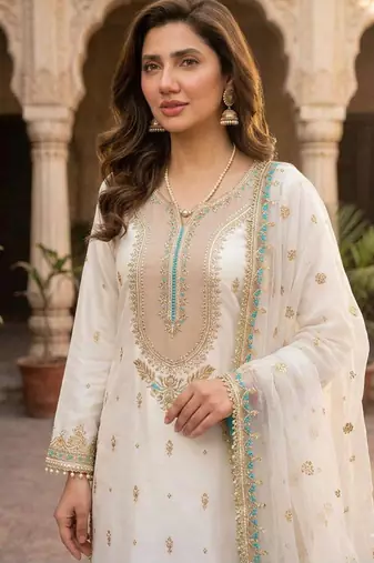 Off-white silk blend embroidered palazzo set
