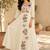 Off-white cotton poly embroidered flared gown set