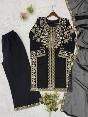 Black silk blend embroidered palazzo set 3