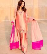 Peach silk blend embroidered farshi salwar set